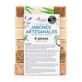 PACALLI Jabones Artesanales 6 Pack; Aloe Vera, Arroz, Coco, Lavanda, Romero y Vainilla. Ingredientes de origen natural, hechos a mano. (Aloe Vera)