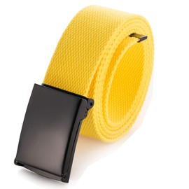 Outdoor Sports Casual Belt, Canvas Web belt Waist Flip-Top Solid Black Buckle Up to 56Inch (Yellow)