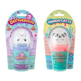 ORB Gooze Cat-Purrccino and Panda-Latte 2 Pack - Kawaii Styled Panda and Cat Containers Featuring 2 Colors of ORB Slimi Slime Each - Fun, Sensory Slime to Squish and Squeeze For Kids and Adults