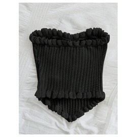 MakeMeChic - playera sin tirantes para mujer, estilo bandeau clásico, sin mangas, con volantes, Negro -, M