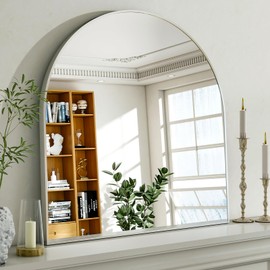 Arched Bathroom Mirror, 32x34 Inch - Wall Mounted Vanity Mirror with Aluminum Alloy Frame - Ideal for Living Room, Bedroom, Bathroom, and Entryway, Hanging or Leaning,White