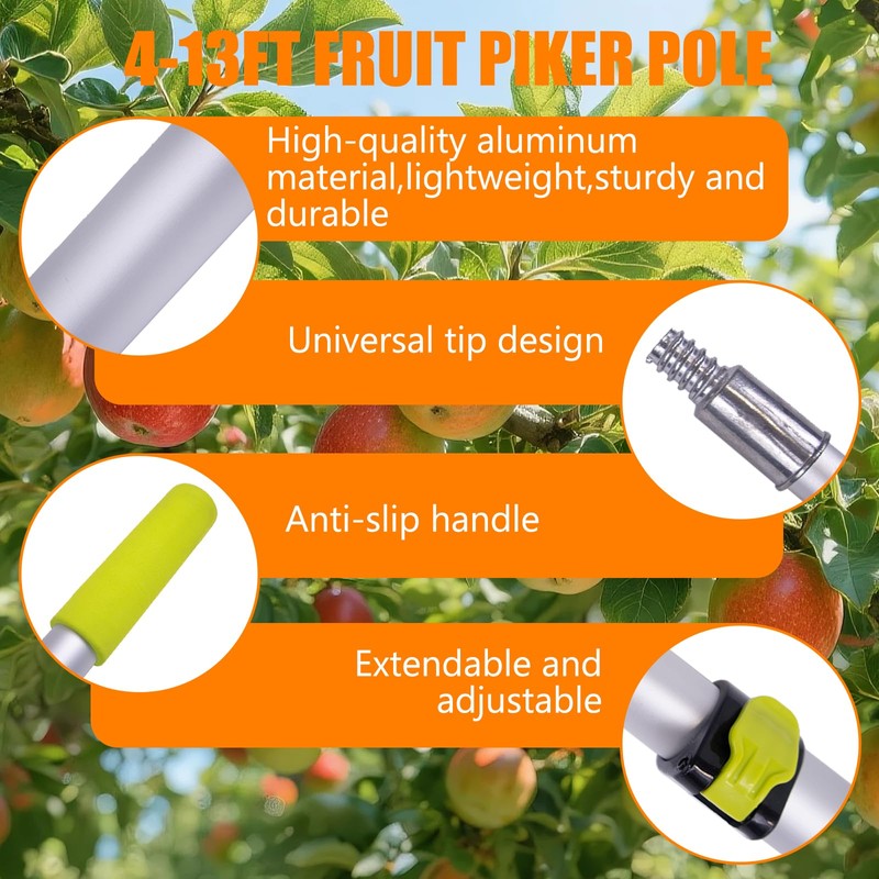 20FT Telescopic Fruit Picker With Wire Basket and Woven Basket,Adjustable