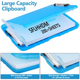 Clipboard with Storage, Side Open Nursing Clipboard Foldable Storage, Plastic Clipboard with Low Profile Clip, Waterproof Nursing Clipboards for Writing Drawing Clip Board - Transparent Blue