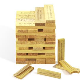 54 Pcs Ice Breakers Questions Tumbling Tower Game, Wooden Blocks Stacking Games, Fun Indoor Game Night Games for Adults, House Parties (C-001)