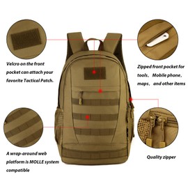 ZHIERNA 26L Backpack Tactical Trekking Backpack Hiking Backpacks School Bag Daypack School Backpack Student Bag Universal Bag Sports Bag Laptop Bag for Outdoor Sports Camping Hiking Travel, Brown 1