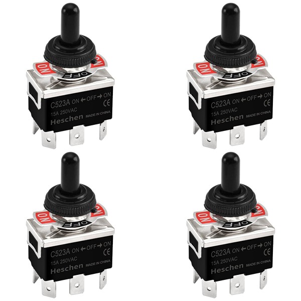 Heschen Metal Toggle Switch, C523A, DPDT, Maintained, ON/OFF/ON 3 position,