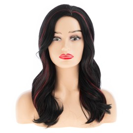Dsimeig Long Wavy Red Black Wigs for Women Synthetic Side Part Natural Heat Resistant Party Cosplay Hair Wig