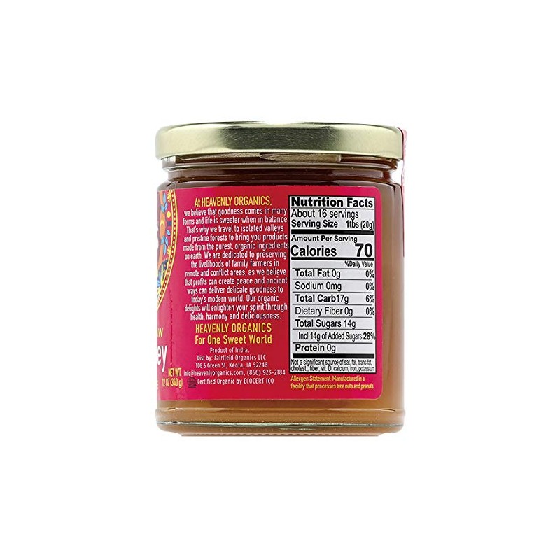 Heavenly Organics 100% Organic Raw Acacia Honey (12oz) Lightly Filtered
