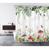 LB Sage Green Plant Shower Curtain Red Mushroom Orange Butterfly
