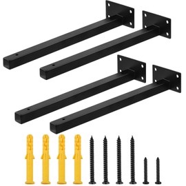 Glarks 4 Pack 12 Inch Black Shelf Brackets, Industrial Floating Shelf Bracket, Wall Mounted Heavy Duty Rustic Shelf Brackets with Screws and Anchors for Shelves Support DIY