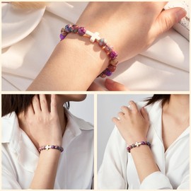 Regalos de Pascua, Pulseras con Dijes de Cruz para Mujer, Pulsera Cuentas Piedra Natural, Pulseras de Abalorio, Joyería de Regalo Para Cumpleaños, Pascua, bautizo, comunión, fiesta de bodas