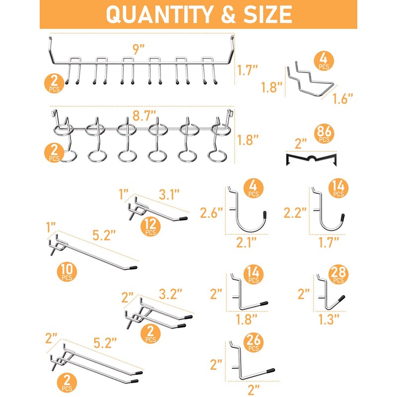 INCLY Pegboard Hooks Set for Hanging Tools, 206PCS Heavy Duty