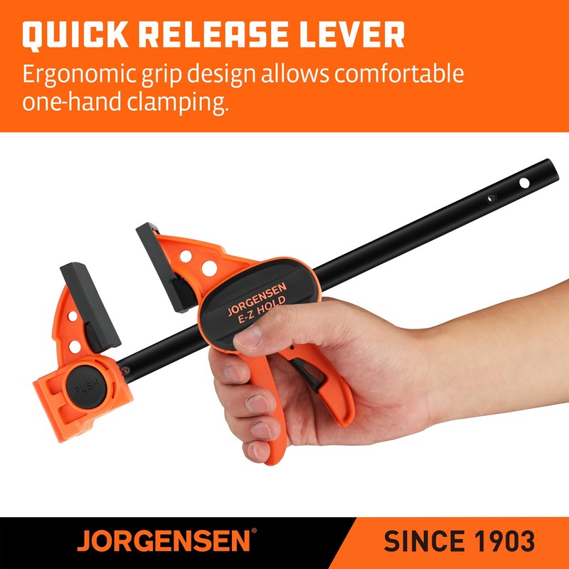 Jorgensen 6" Bar clamps for woodworking - 4-Pack, One-Hand Light