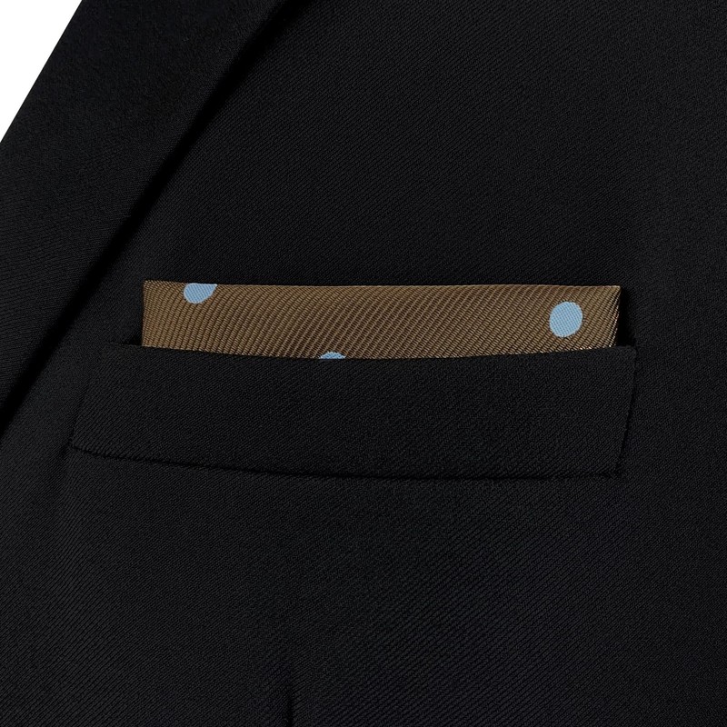 S&W SHLAX&WING Pocket Squares for Men Brown with Blue Dots
