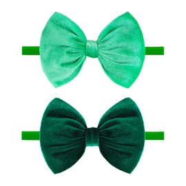 YanJie St. Patrick's Baby Headbands Green Velvet Bows Shamrock Clover Hair Accessories for Newborn Infant Toddler Girls