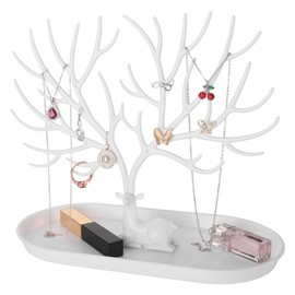 Bakiauli Antlers Jewellery Stand, Necklace Display Stand with Tray, Hanging Earring Ring Holder, Reindeer Jewelry Tree Cute Room Decor, for Earrings Necklaces Bracelets and Ring