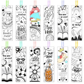 108 Pcs Color Your Own Bookmarks Inspirational Bookmarks for Kids Students, DIY Motivational Coloring Blank Paper Bookmarks for Teachers Students Bookmarks Birthday DIY Supplies(Elegant Style)
