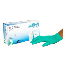 Guantes descartables Ambiderm Plus color verde talle G de látex con polvo x 100 unidades