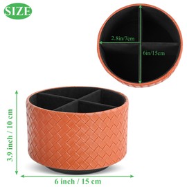 Czzmy Round Pen Holder, Leather, 360° Rotatable, Remote Control Holder, Rotating Bedside Table, TV Remote Control, Desk Organiser for Pens, Office Supplies, Storage Box (1 Brown Weave)