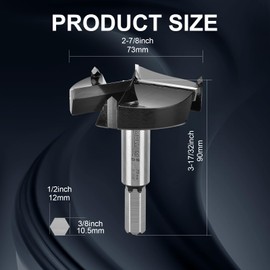 Mollom (73mm|2-7/8") Triple Flute Forstner Drill Bit for Woodworking with 3-Cutter YG8 Carbide Tipped of 2.0mm,Hinge Cutter Tool Kits for Hard Soft Wood, Plastic, Plywood