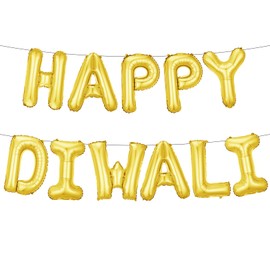16 Inch Happy Diwali Decorations for House Gold Foil Balloons Happy Diwali Banner for Indian Rangoli Party Decorations Festival of Lights Party Supplies Favors