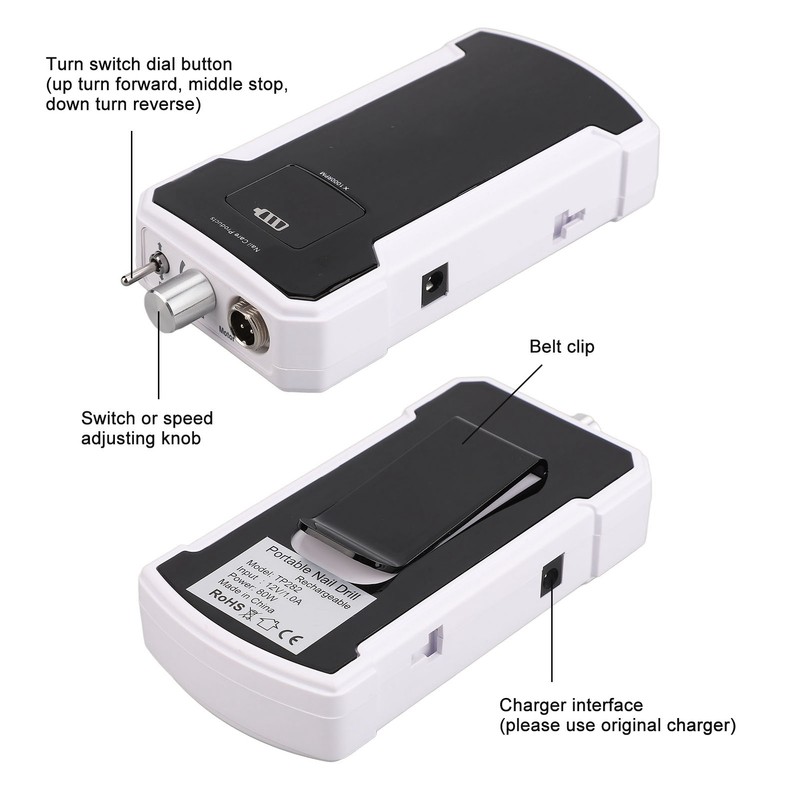 Black Rechargeable Electric Nail Drill Portable Nail Polish Machine Electric