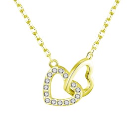 Philip Jones Gold Plated Heart Link Necklace Created with Zircondia® Crystals