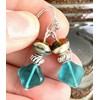 Silver with Frosty Teal and Amber Czech Bead Dangle Earrings.