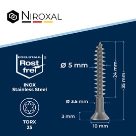 Wood Screws Torx Screws Stainless Steel V2A Rustproof 5 x 35 Chipboard Screws for Wood Partial Thread 5 mm Thick 35 mm Long 4 Pieces Stainless Steel Screws Wood A2