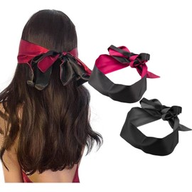 Zhenghebuy Blindfolds for Games,2PCS Satin Sleep Eye Mask,Soft Comfortable Silk Sleeping Cover Blindfold Tie for Sleeping Games,Airplane,Travel Supplies(Black,Red)