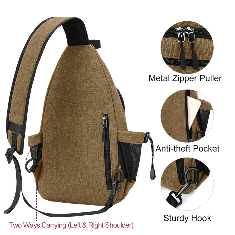 MOSISO Sling Backpack,Canvas Crossbody Hiking Daypack Bag with Anti-theft Pocket,