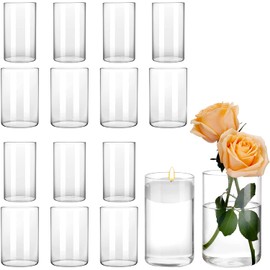 CUCUMI 16pcs Glass Cylinder Vases 6 Inch Tall Clear for Wedding Centerpieces Hurricane Floating Candle Holder Vase Modern Simple Flower Glass Vases Formal Dinners Home Decor
