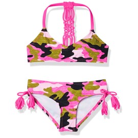 Kanu Surf Girls' Willow V-Neck Bikini Beach Sport 2-Piece Swimsuits, Erin Pink Camo, 6X