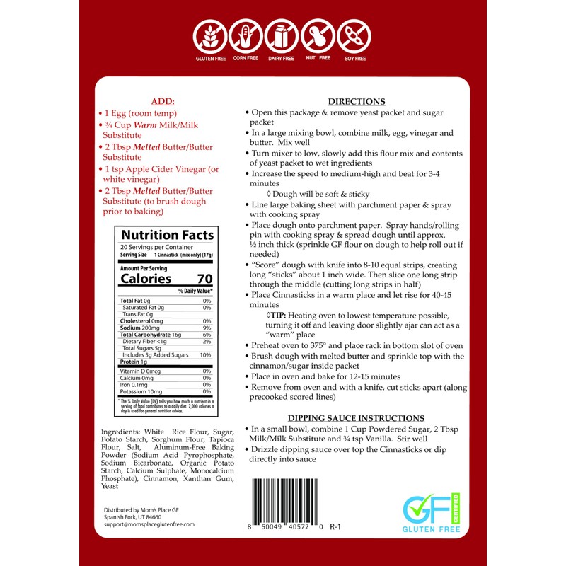 Mom's Place Gluten-Free CinnaSticks Mix, Easy to Make & Delicious