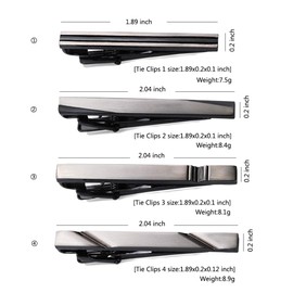 2 inch Black Tie Clip For Men 4PCS Tie Clip Set for Party Wedding Business Valentine's Day Father's Day Gift