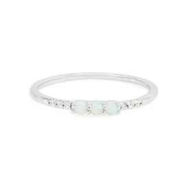 Dainty Stackable Three Round Shape Stone, Synthetic Opal Wedding Bridal Engagement Ring Band for her in 14K White Gold Over Sterling Silver, Jewelry Gift For Her Size - 7.5