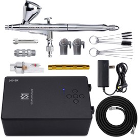 SprayMagic Airbrush Kit with Air Compressor, 55PSI High Pressure Dual-Action Air Brush Gun, Airbrush Spray Gun Set for Models Painting, Makeup, Cakes, Tattoo, Nails Art