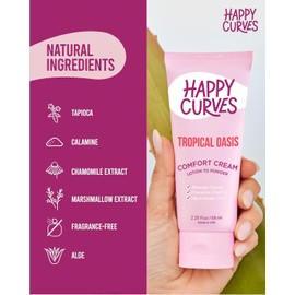 HAPPY CURVES Comfort Cream Deodorant for Women: Aluminum-Free Lotion to Powder for Private Parts, Under Breast, & Body - Anti Chafing Cream 2.25 oz. (1 Pack, Tropical Oasis)