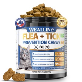 Flea and Tick Prevention for Cats, 200 Soft Chews for Fleas Treatment for Cats, Natural Cat Oral Flea Chewables Support Supplement, Flea and Tick Chews for All Breeds & Sizes