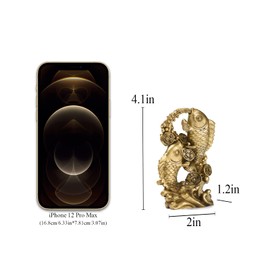 BRABUD Resin Money Fish with Waves Statue Feng Shui Wealth Carp Good Fortune Lucky Figurine Home Office Shop Decoration TQGJBS90