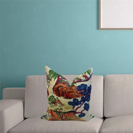 ArogGeld Thibaut Asian Scenic Dynasty Pillow Cover Coral and Green Cushion Double Side Farmhouse Accent Home Decorative Toss for Living Room Sofa Housewarming Birthday Gift Linen 18Inch