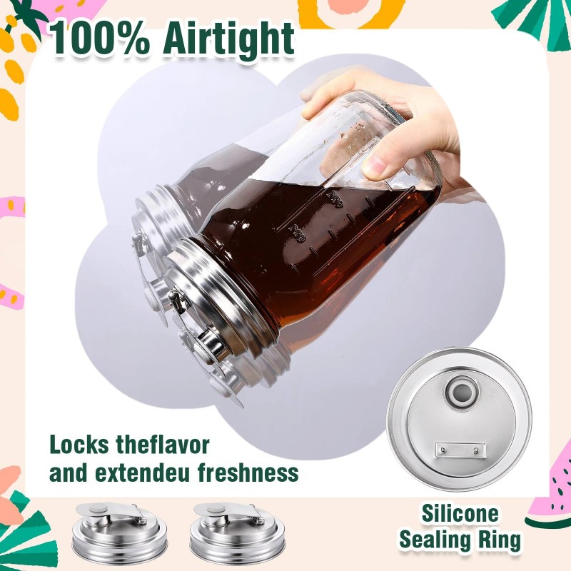 Baderke 4 Pcs Stainless Steel Mason Jar Pour Spout Lid