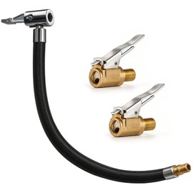 MOPUBZO Valve Extension Set with 20 cm Tyre Inflator Hose and 2 Pieces 8 mm Car Valve Lever Connector Air Chuck for Car, Bicycle, Motorcycle and Compressor, Brass Car Valve Adapter