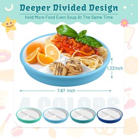Domensi 4 Sets 8 Inch Kids Porcelain Plates with Silicone Suction Sleeve Antislip White Ceramic Divided Toddler Plates Microwave Dishwasher Safe for Baby Children Feeding Supplies (Green,Blue)