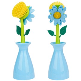 Biiange Long Handle Flower Pot Brush, Florganic Dish Brush with Vase, Long Handle Dish Brushs Kitchen, for Cleaning Pot Pan Sink Kitchen Supplies Decorative Vase (Blue)