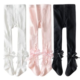 XPXGMT 3 Pack Bow Baby Girls Tights Rich Cotton Little Toddler Girls Pantyhose Leggings 7-8 Years