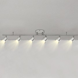 MingBright 6-Light Track Lighting Kit - 270° Swivel & 90° Tilt Adjustable, Brushed Nickel Ceiling Spot Lights with 6 x 5W GU10 LED Bulbs, for Kitchen, Living Room, Gallery, Shop Display, ETL Listed