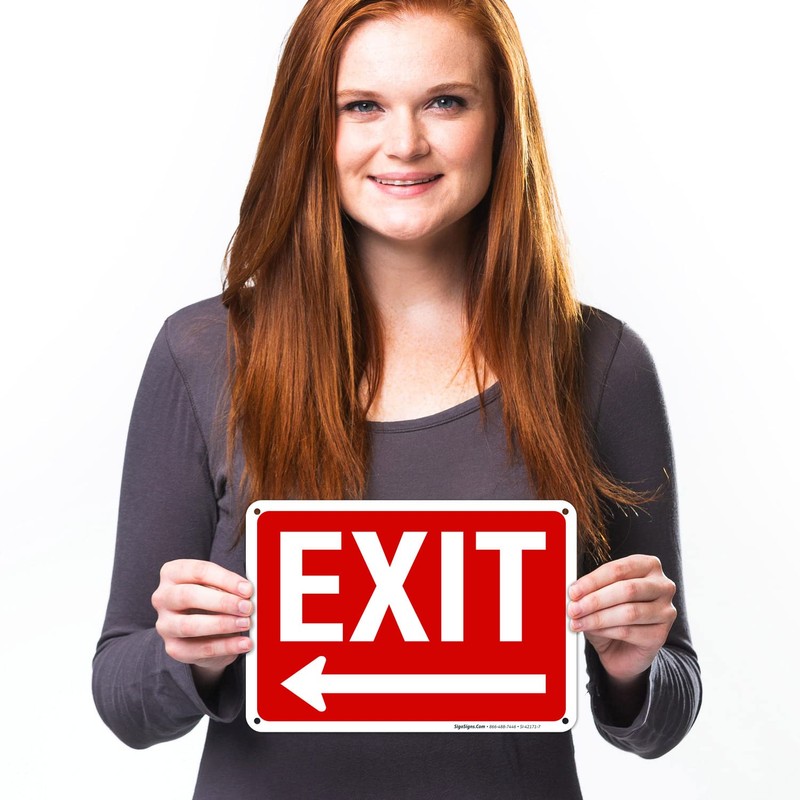 Exit Sign, with Left Arrow 10x7 Inches, 55 mil Thick