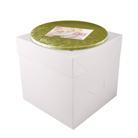 Cakebon Cake Boxes with Boards - 12 Inch Round Cake Drum Gold (1-pack) - Box With Window for Birthdays, Weddings and Parties