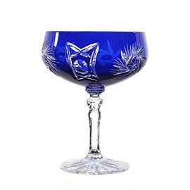 CRISTALICA Sektglas Sektschale Sektkelch Schleuderstern 200 ml Blau Handgeschliffen Kristallglas